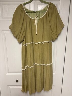 Polagram Olive Green Dress with Cream Trim